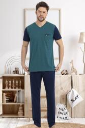 %100 Pamuk V Yaka Kısa Kol Süprem Penye Pijama Takımı Yeşil