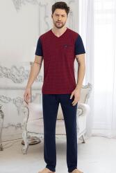 %100 Pamuk V Yaka Kısa Kol Süprem Penye Pijama Takımı Bordo