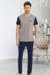 %100 Pamuk V Yaka Kısa Kol Süprem Penye Pijama Takımı Taş