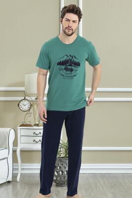 %100 Pamuklu Baskılı T-shirt ve Alt Pijama Takım - 2