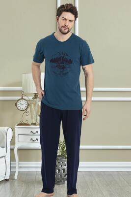 %100 Pamuklu Baskılı T-shirt ve Alt Pijama Takım - 5