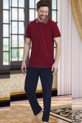 %100 Pamuklu Erkek Polo Yaka Kısa Kol T-shirt ve Alt Pijama Takım - 2