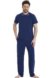 %100 Pamuklu Erkek Polo Yaka Kısa Kol T-shirt ve Alt Pijama Takım - 3