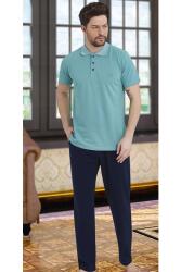 %100 Pamuklu Erkek Polo Yaka Kısa Kol T-shirt ve Alt Pijama Takım - 6
