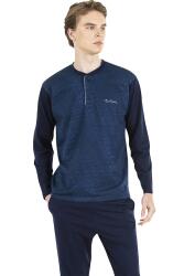 %100 Pamuklu, Jakarlı, Kutulu Erkek Pijama Takım Saks Mavi