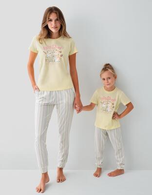 Anne ve Çocuk Pijamaları Ayrı Ayrı Satılır, %100 Pamuk Anne Kız Pijama Takımı Kombini - 1