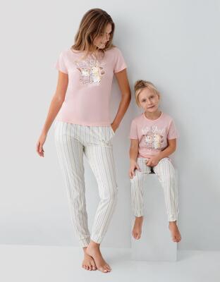 Anne ve Çocuk Pijamaları Ayrı Ayrı Satılır, %100 Pamuk Anne Kız Pijama Takımı Kombini - 9