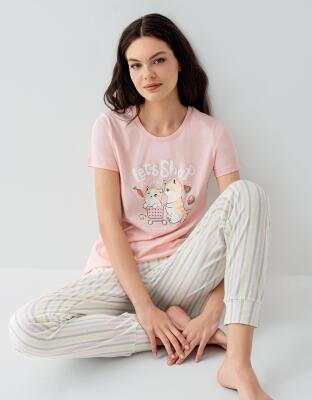 Anne ve Çocuk Pijamaları Ayrı Ayrı Satılır, %100 Pamuk Anne Kız Pijama Takımı Kombini - 14
