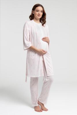 Arnetta Pembe Çizgili 3'lü Lohusa Pijama Seti - 1