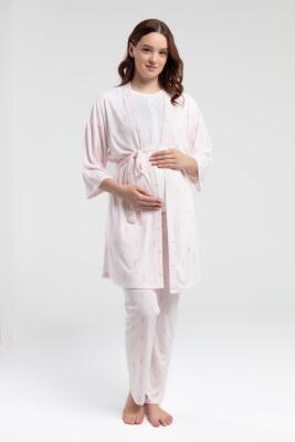 Arnetta Pembe Çizgili 3'lü Lohusa Pijama Seti - 2