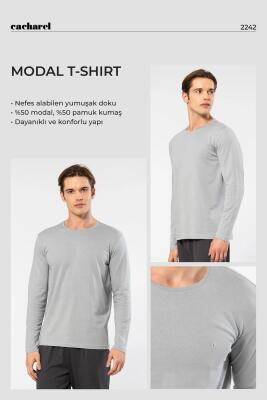 Cacharel Erkek %50 Modal, %50 Pamuk Bisiklet Yaka Uzunkol T-shirt - 6