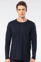 Cacharel Erkek %50 Modal, %50 Pamuk Bisiklet Yaka Uzunkol T-shirt Lacivert