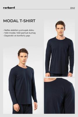 Cacharel Erkek %50 Modal, %50 Pamuk Bisiklet Yaka Uzunkol T-shirt - 10