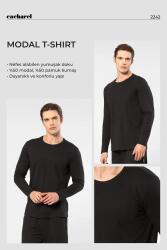 Cacharel Erkek %50 Modal, %50 Pamuk Bisiklet Yaka Uzunkol T-shirt - 15