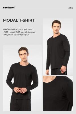 Cacharel Erkek %50 Modal, %50 Pamuk Bisiklet Yaka Uzunkol T-shirt - 15