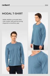 Cacharel Erkek %50 Modal, %50 Pamuk Bisiklet Yaka Uzunkol T-shirt - 19