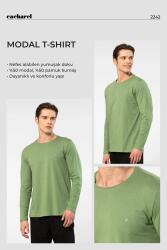 Cacharel Erkek %50 Modal, %50 Pamuk Bisiklet Yaka Uzunkol T-shirt - 21