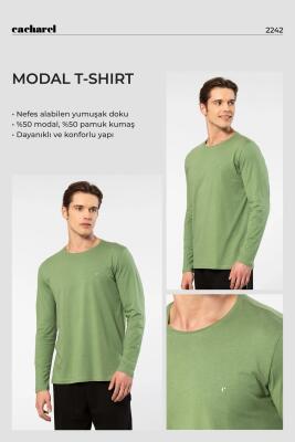 Cacharel Erkek %50 Modal, %50 Pamuk Bisiklet Yaka Uzunkol T-shirt - 21