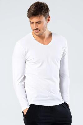 Cacharel Erkek Uzunkol V Yaka T-shirt, %95 Pamuk %5 Elestan - 2