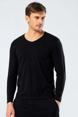 Cacharel Erkek Uzunkol V Yaka T-shirt, %95 Pamuk %5 Elestan - 4