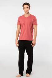 Cacharel V Yaka T-shirt ve Cepli Pijama Takım, %50 Pamuk %50 Modal Mercan