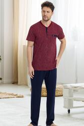 Erkek %100 Pamuklu Kısa Kol Süprem Penye Alt Üst Pijama Takım Bordo