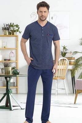 Erkek %100 Pamuklu Kısa Kol Süprem Penye Alt Üst Pijama Takım - 2