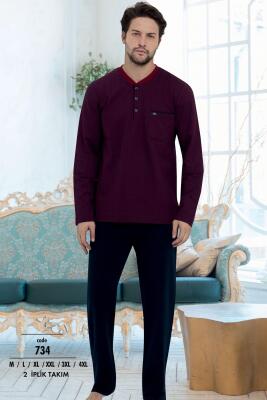Erkek 2 İplik Uzunkol Pijama Takım, %100 Pamuk Büyük Beden Erkek Pijama Takım - 2
