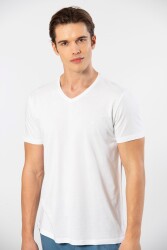 Erkek Kısakol V Yaka T-shirt, %50 Pamuk %50 Modal Beyaz