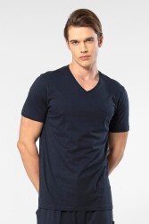 Erkek Kısakol V Yaka T-shirt, %50 Pamuk %50 Modal Lacivert
