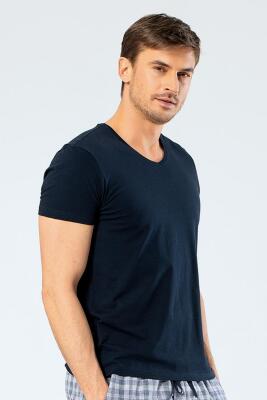 Erkek Pamuklu V Yaka Kısakol T-shirt, %95 Pamuk %5 Likra - 2