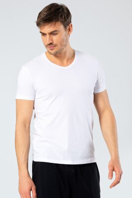 Erkek Pamuklu V Yaka Kısakol T-shirt, %95 Pamuk %5 Likra - 7