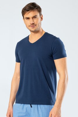 Erkek Pamuklu V Yaka Kısakol T-shirt, %95 Pamuk %5 Likra - 9