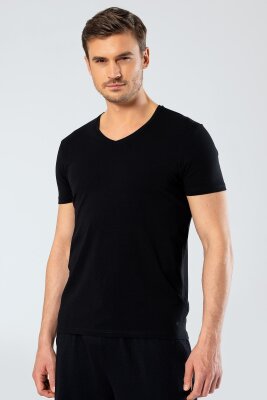 Erkek Pamuklu V Yaka Kısakol T-shirt, %95 Pamuk %5 Likra - 18