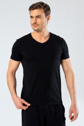 Erkek Pamuklu V Yaka Kısakol T-shirt, %95 Pamuk %5 Likra - 19