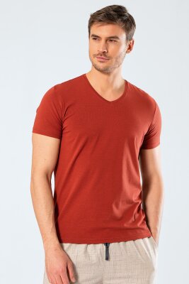 Erkek Pamuklu V Yaka Kısakol T-shirt, %95 Pamuk %5 Likra - 22
