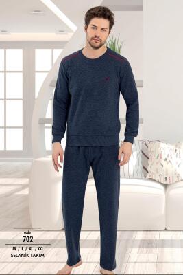 Erkek Selanik Dokuma Tam Kışlık Pijama Takım, %100 Pamuk - 2