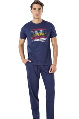 Erkek Yuvarlak Yaka %100 Pamuk Penye Pijama Takım - 2