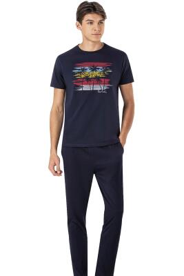 Erkek Yuvarlak Yaka %100 Pamuk Penye Pijama Takım - 3