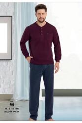 Erse Erkek Pijama Takım, %100 Pamuk, Selanik Dokuma, Kışlık Pijama, Cep Detay Uzun Kol Bordo