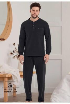 Erse Erkek Pijama Takım, %100 Pamuk, Selanik Dokuma, Kışlık Pijama, Cep Detay Uzun Kol - 2