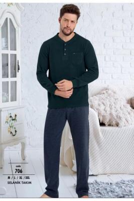 Erse Erkek Pijama Takım, %100 Pamuk, Selanik Dokuma, Kışlık Pijama, Cep Detay Uzun Kol - 3
