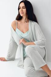 Kadın 3'lü Sabahlıklı Pijama Takım , %50 Pamuk %50 Modal