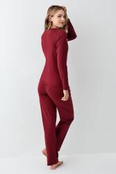 Kadın Bordo Uzunkol Pijama Takım, %50 Pamuk %50 Modal - 4