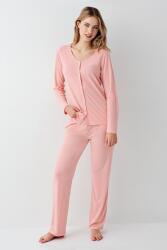 Kadın Gömlek Pijama Takım, Geniş Yakalı, %50 Modal %50 Pamuk Somon