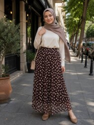Kadın Puantiyeli Tül Etek, Astarlı Etek, 95cm, Standart Beden KAHVE