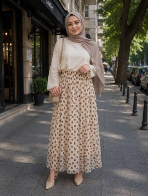 Kadın Puantiyeli Tül Etek, Astarlı Etek, 95cm, Standart Beden - 4