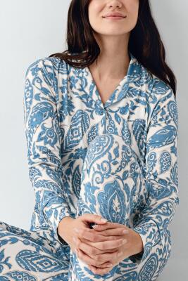 Kadın Turkuaz Gömlek Pijama Takım, %48 Pamuk %48 Modal %4 Elastan - 3