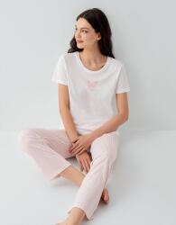Kadın Yazlık %50 Pamuk %50 Modal Pijama Takımı – Kısa Kollu, Çizgili Alt, Rahat Ev Giyimi Beyaz