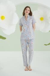 NBB %100 Pamuklu Kadın Gri Star Önden Düğmeli Pijama Takımı - 2